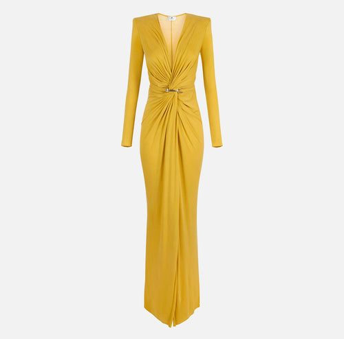 Elisabetta Franchi Cupro Jersey Red Carpet Gown with Jewel Logo – Laly Saint-Tropez