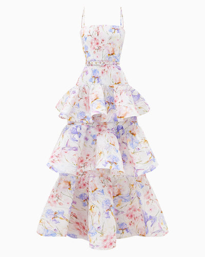 Yvon Eustoma Floral Linen Maxi Dress