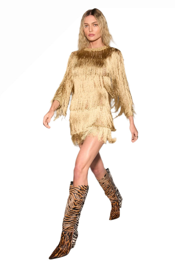 Robe courte à franges dorées Bianca Andrea Almeida