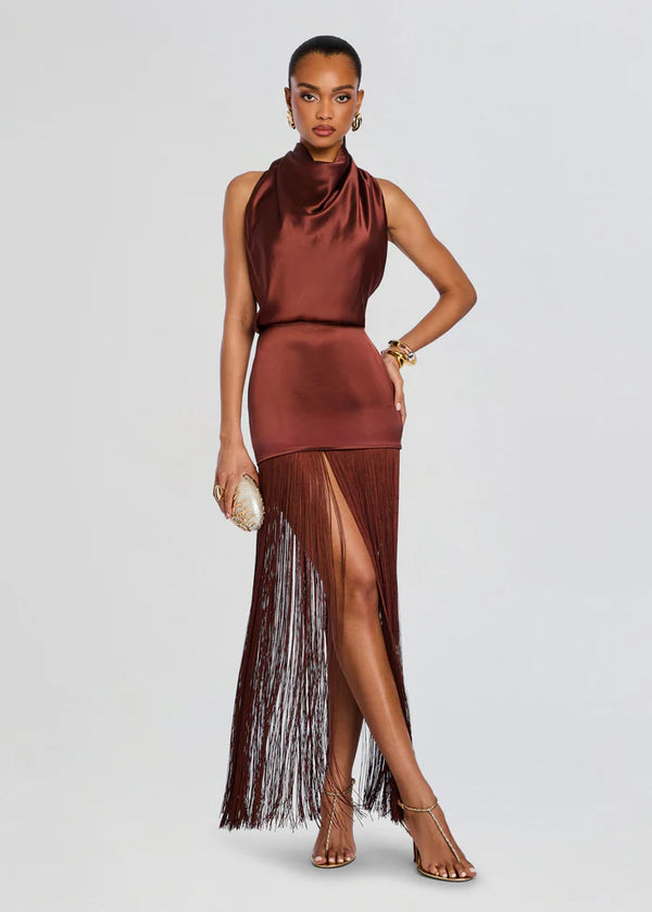 Retrofête Cyrelle Satin Cowl-Neck Gown