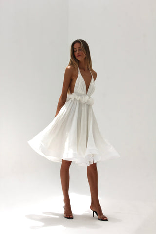 Esmée Dalia Delphine white midi dress, ruffle details