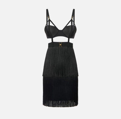 Robe courte en crêpe à franges Elisabetta Franchi