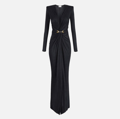 Robe longue tapis rouge en jersey cupro à logo bijou Elisabetta Franchi