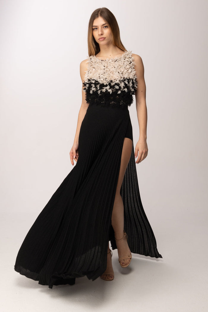 Elisabetta Franchi Red Carpet Gown with Floral Tulle Bodice, Black & Butter