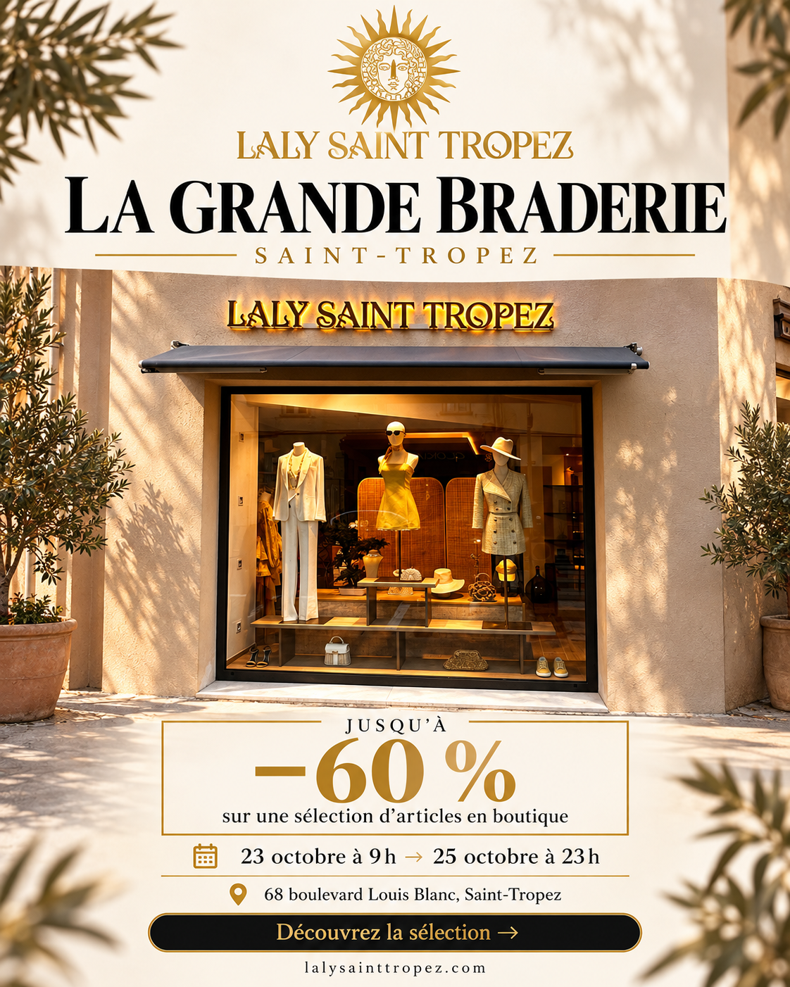Laly Saint-Tropez, the Grande Braderie of Saint-Tropez, 23 to 25 October: up to 60% off in store, 68 Boulevard Louis Blanc