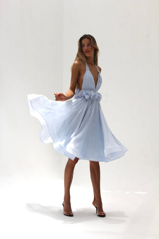 Esmée Dalia Delphine blue silk-linen dress detail