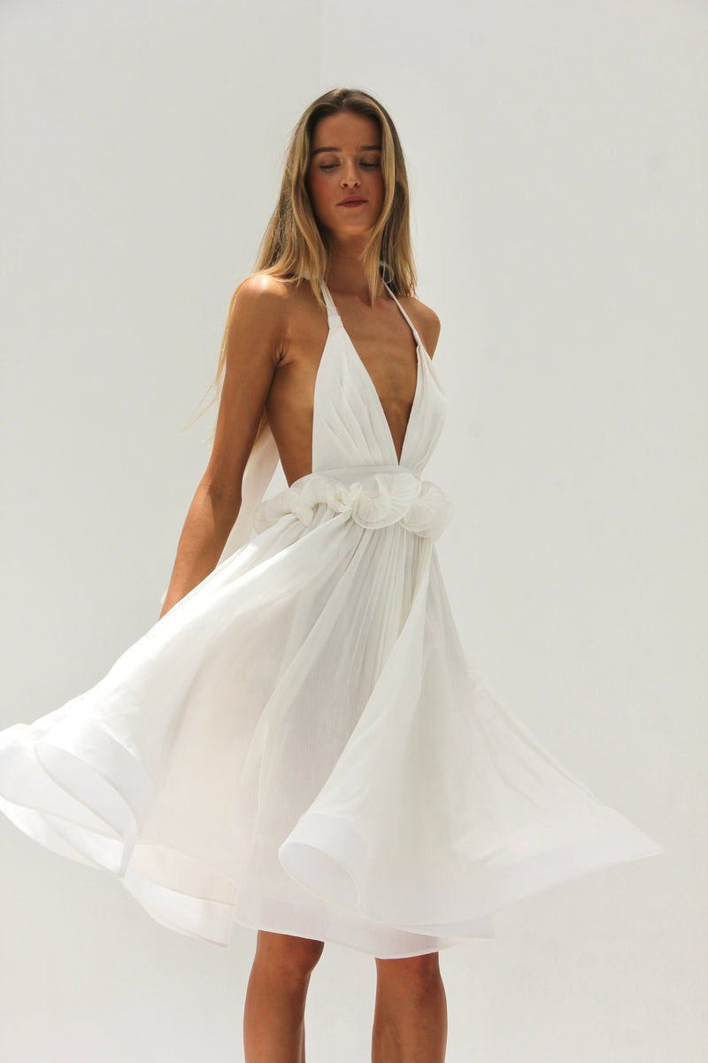 Esmée Dalia Robe midi Delphine blanche soie et lin