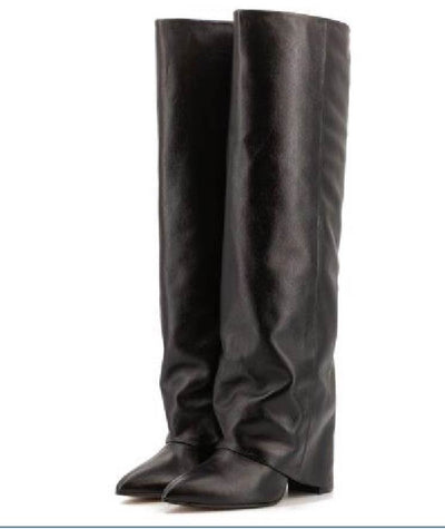 Berta Black Leather Heeled Boots