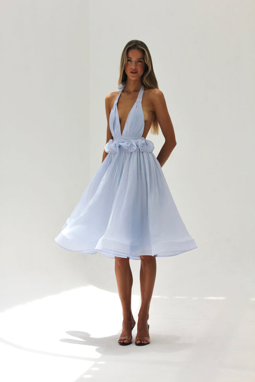 Esmée Dalia Delphine blue silk-linen midi dress