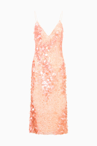 LoveShackFancy Kayleen Peach Sequin Midi Dress