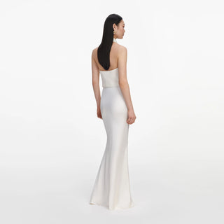 Self-Portrait Cream linen blend satin midi dress