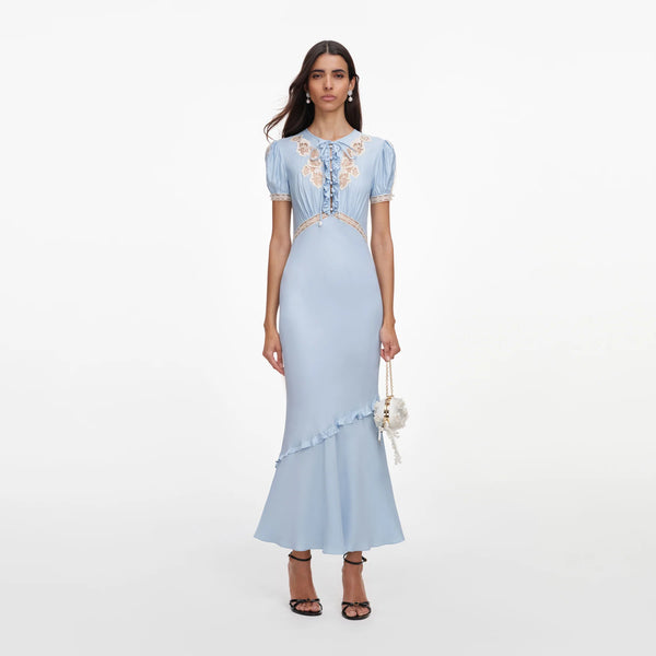 Robe midi en dentelle bleue Self-Portrait