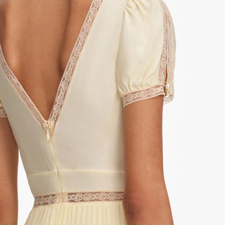 Self-Portrait Yellow Pleated Lace Midi Dress