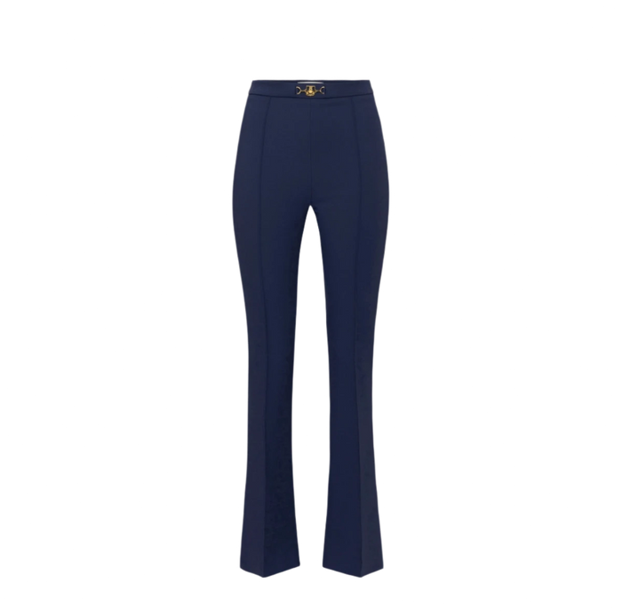 Pantalon palazzo en crêpe stretch à logo doré Elisabetta Franchi