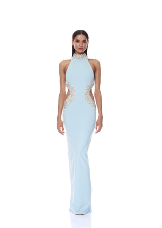 Camille Powder Blue Halterneck Cutout Maxi Dress