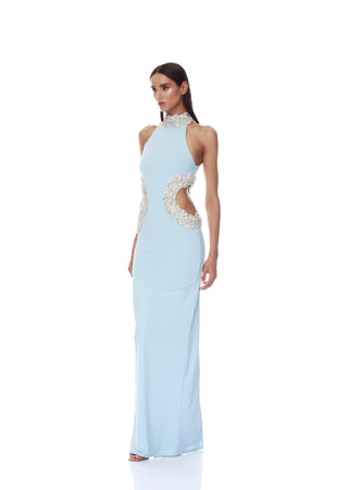 Camille Powder Blue Halterneck Cutout Maxi Dress