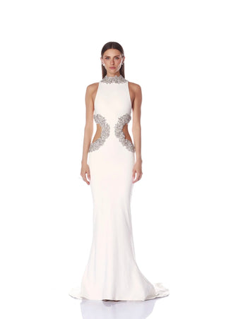 Camila White Rhinestone Cutout Gown