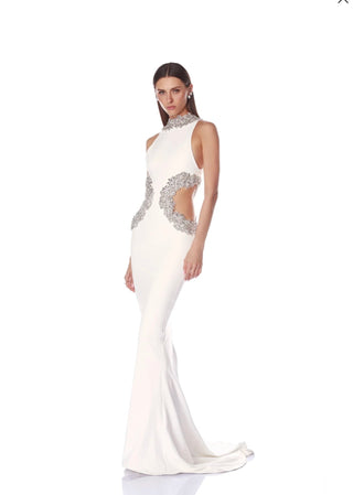 Camila White Rhinestone Cutout Gown