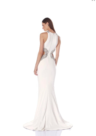 Camila White Rhinestone Cutout Gown