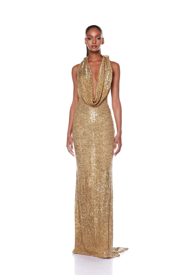 Robe de soirée perlée dorée Iris Bronx and Banco