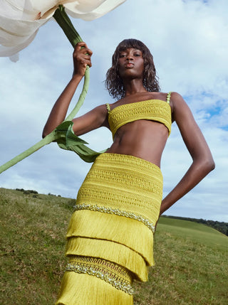 Woven Fringe Midi Skirt
