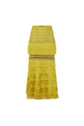 Woven Fringe Midi Skirt