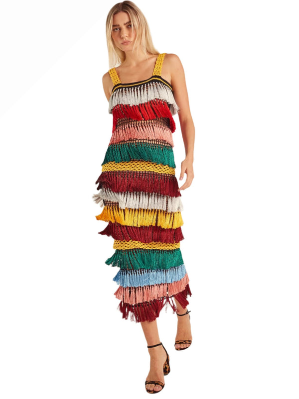Andrea Almeida Thay Striped Fringe Maxi Dress