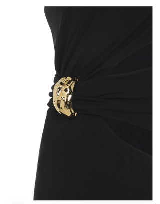 Elisabetta Franchi black one-shoulder long gown with cut-outs, Red Carpet