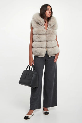 Suprema reversible fox fur gilet, worn